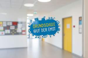 Einsatz des Logos als Folienbeklebung für Türen und Fenster
