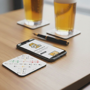 JAMES Besuchermanagement Software Vertriebstool Bierdeckel Design