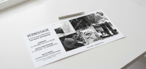 Covergestaltung und Details der Einladungskarten für die Vernissage